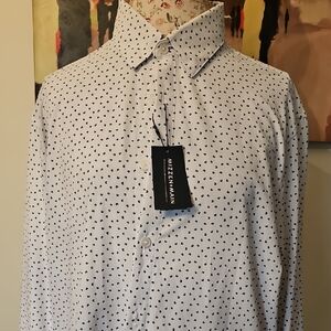 Mizzen+Main White Patterned Men's Shirt. Wrinkles  Free. Size L.